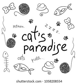 cat accessory, cute vector animal icons, pet equipment food domestic feline illustration
