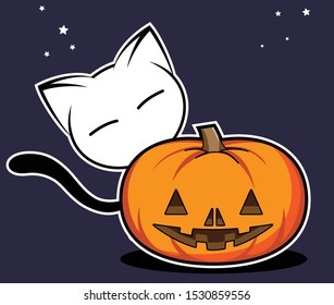 Cat action illustration on a blue background. Animal action vector.
