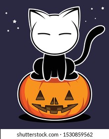 Cat action illustration on a blue background. Animal action vector.