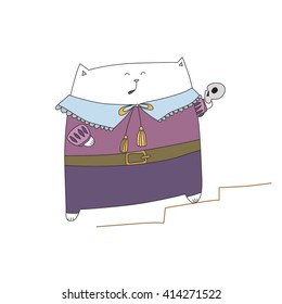 Cat is the actor. Vector illustration for design.