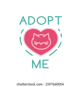 Cat adoption organization logo. Adopt me. Helping animals concept. Charity and rescuing event. Logotype, sign, symbol. Editable vector illustration in bright colors isolated on white background