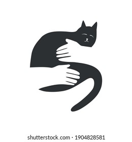 Cat affection, pet love icon, pet care symbol. Vector cut out file for logos, crafts, prints. Abstract illustration.