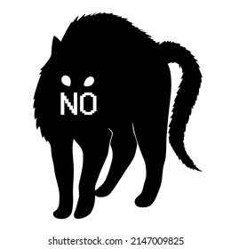 Cat in an aggressive pose with the inscription no. Black cat silhouette vector illustration. T-shirt print.