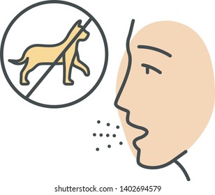 Cat allergy color icon. Pet allergens sensitivity. Ban on cats, human face. Allergic reaction to animals fur, skin and saliva. Cause of respiratory disease. Isolated vector illustration