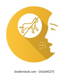 Cat allergy flat design long shadow glyph icon. Ban on cats, human face. Allergic reaction to animals fur, skin and saliva. Cause of respiratory disease. Vector silhouette illustration