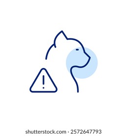 Cat allergy notice, restricted pet area. Behavioral warning, lost pet alert. Pixel perfect, editable stroke icon