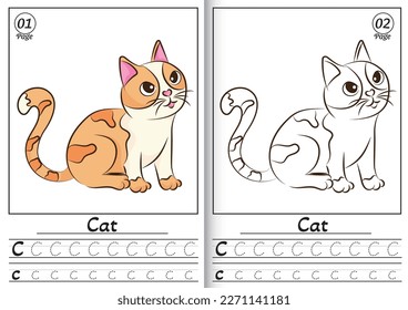 Cat Alphabet ABC Coloring Page B. Coloring Page Outline of cartoon striped cat