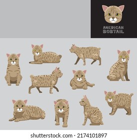 Cat American Bobtail Cartoon Vector Illustration Color Variation Set