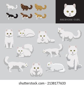 Cat American Curl Cartoon Vector Illustration Color Variation Set