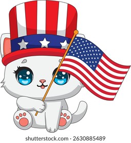 Gato com bandeira americana gatinho de férias vetor