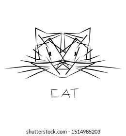 cat amimal logo sketch. Japan animation style. Hand drawn. Modern design. Fashion print for clothes, cards, picture banner for websites. Vector illustration