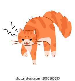 The cat is angry. Cute yellow cat illustration.