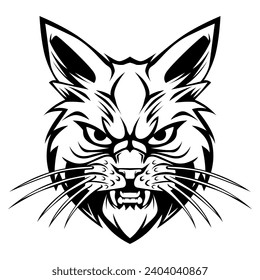 Cat with angry face drawing vector illustration artwork black and white