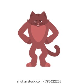 Cat angry. Pet evil emotions avatar. kitty aggressive. Vector illustration