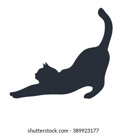 Cat. Animal. Black cat silhouette on a white background. Black silhouette of cat. Vector