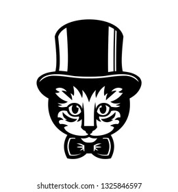 Cat animal cartoon face with Top Hat - Vector