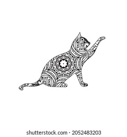 Cat Animal Coloring book. Decorative cat. Hand drawn doodle outline vector illustration decorated with abstract ornamental drawings.