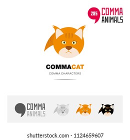 Cat animal concept icon set and modern brand identity logo template and app symbol based on comma sign