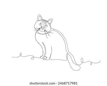 Cat animal continuous one line art isolated vector illustration on white background.