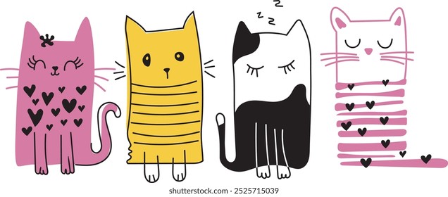 gato, animal, fofo, adorável, animal de estimação, desenhos animados, gatinho, engraçado, gatinho, feliz, personagem, rabiscar, contorno, design, felino, bebê, gráfico, doméstico, ilustração, esboço, kawaii, isolado, desenhado à mão