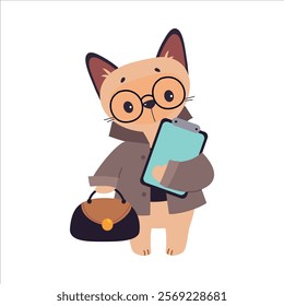 Cat Animal Detective Character Investigating and Search for Evidence Vector Illustration