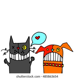 cat, animal, drawing, creative, kitten, pet, funny, furry, dog, head, animal