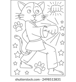 cat animal martial arts coloring book page for kids or grown adults creative coloring mindful relaxation activity