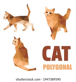 Cat Animal Set in polygonal.  Cat Icon in Colorful abstract. Vector of cat collection