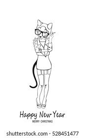 cat Animal silhouette contour drawn in the style of the perfect solution for your 2017 calendar