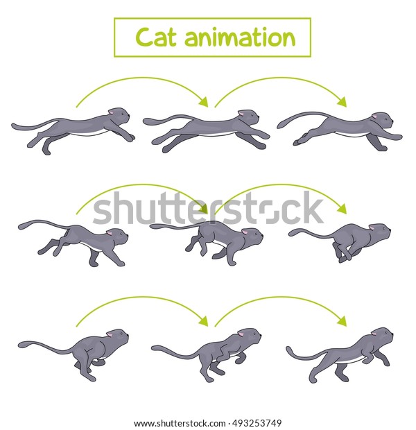 猫のアニメーション 猫の走りとジャンプ のベクター画像素材 ロイヤリティフリー