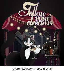 Cat aristocrat in a restaurant fulfills your dreams