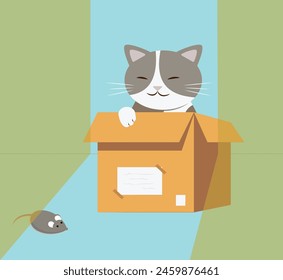 Cat art with illustrator, cat seeing mouse.