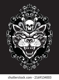 cat artwork illustration and t shirt design Premium Vector