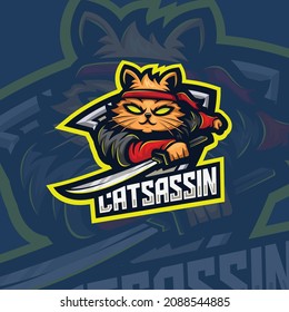 Cat Assassin E Sport Mascot Logo Illustration