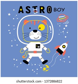 Cat The Astro Boy Funny Animal Cartoon,vector Illustration