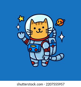 Cat astronaut, astronaut cat, catstronaut in space, bright star and planet.