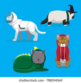 Cat in Astronaut Clothes Cartoon Vector Illustration