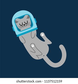 Cat astronaut in cosmonaut helmet. Home pet in space. Animal spaceman. Vector illustration
