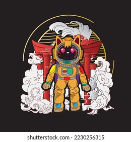 cat with astronaut costume illustration for logo, notebook, and background