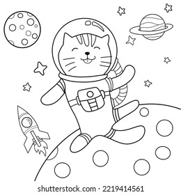 Cat Astronaut Exploring Outer Space Galaxy, Cat Wearing Astronaut Suit Illustration, Suitable for T Shirt, Mug, Kids Bag and Sticker Design
