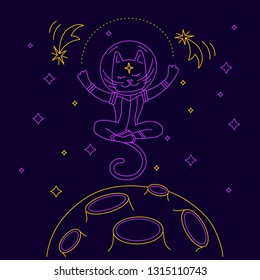 Cat astronaut flying over the Moon. Vector