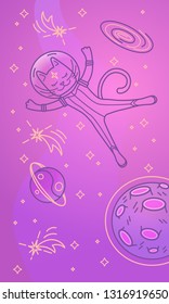 Cat astronaut flying in space. Vector illustration