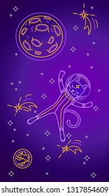 Cat astronaut flying in space. Vector illustration
