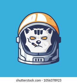 Cat astronaut head illustration for esport logo or tshirt. cat with astronaut helmet