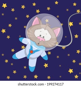 Cat astronaut on a stars background