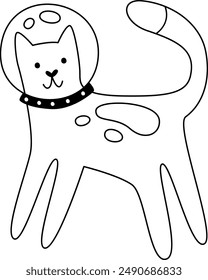 Cat Astronaut Outline Vector Illustration