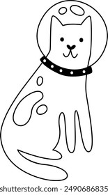 Cat Astronaut Outline Vector Illustration