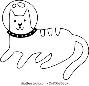 Cat Astronaut Outline Vector Illustration