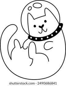 Cat Astronaut Outline Vector Illustration