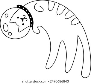 Cat Astronaut Outline Vector Illustration